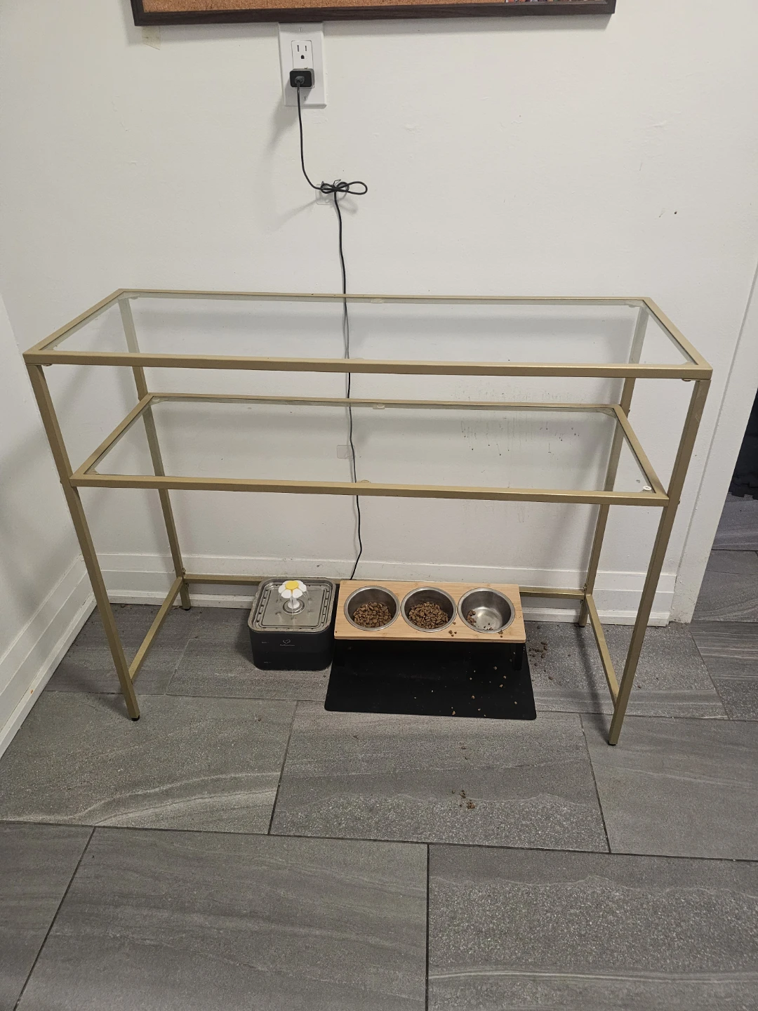 Gold Metal Console Table with Glass Top and Shelves - photo 2