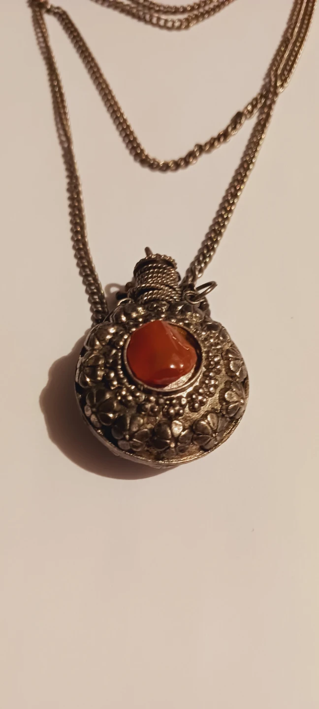 Vintage Perfume Bottle Pendant Necklace with Carnelian Stone - photo 2