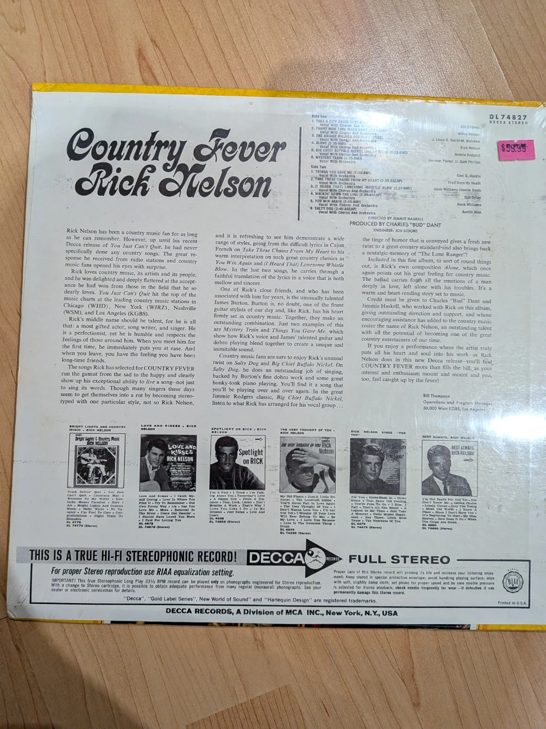 Rick Nelson Country Fever Vinyl Record LP DL 74827 Decca Stereo - photo 2