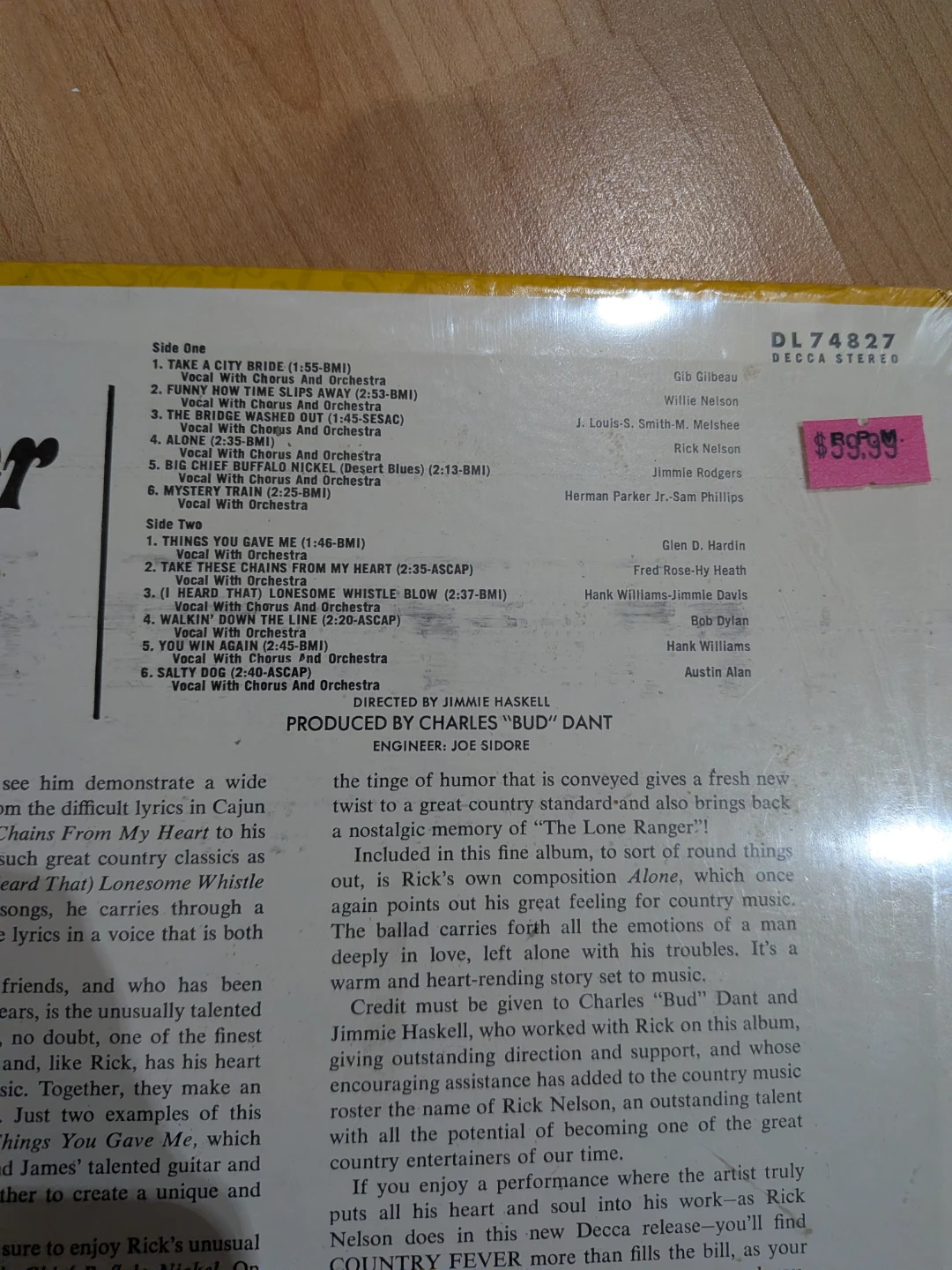 Rick Nelson Country Fever Vinyl Record LP DL 74827 Decca Stereo - photo 3