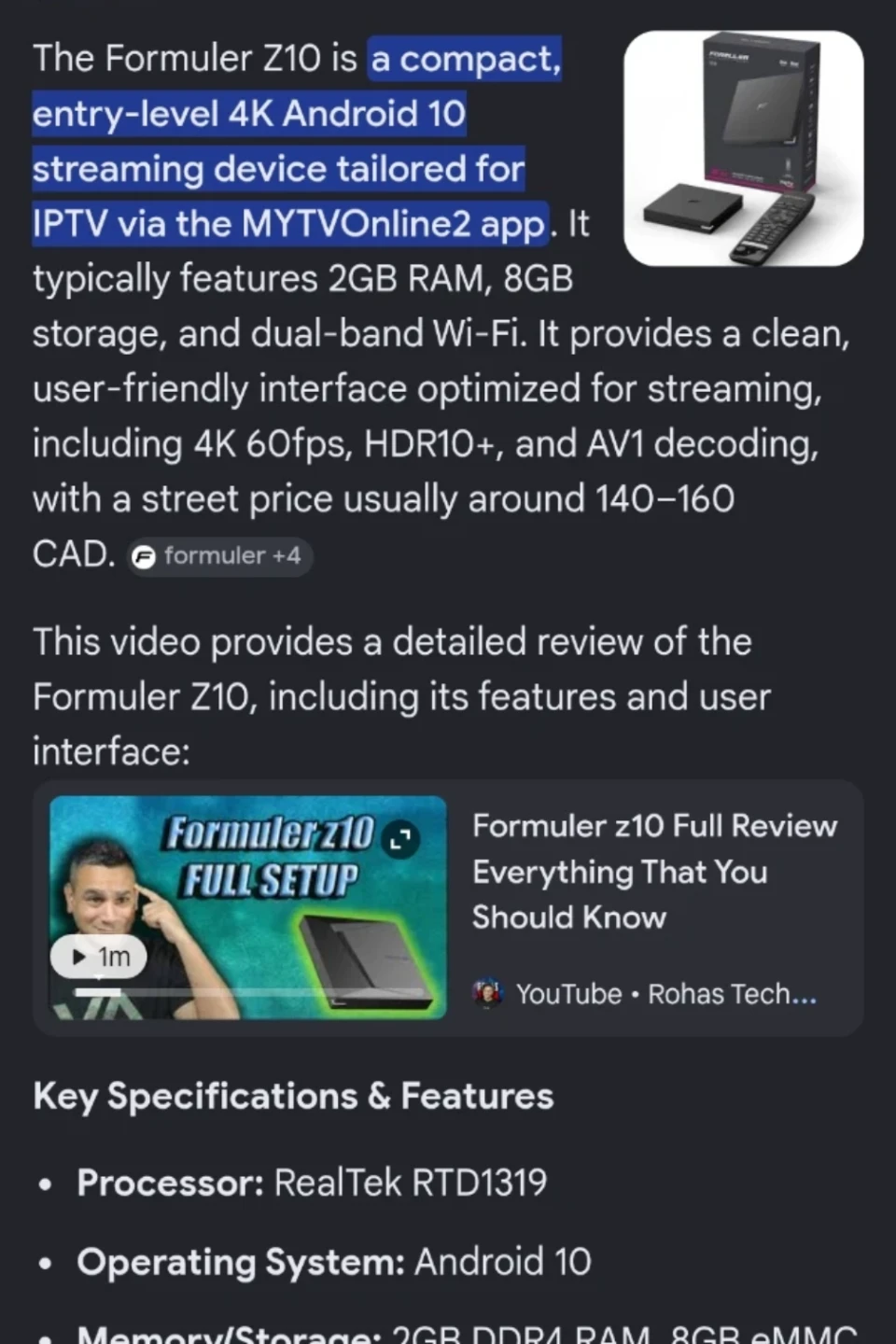 Formuler Z10 4K Streaming Device with Remote - photo 5