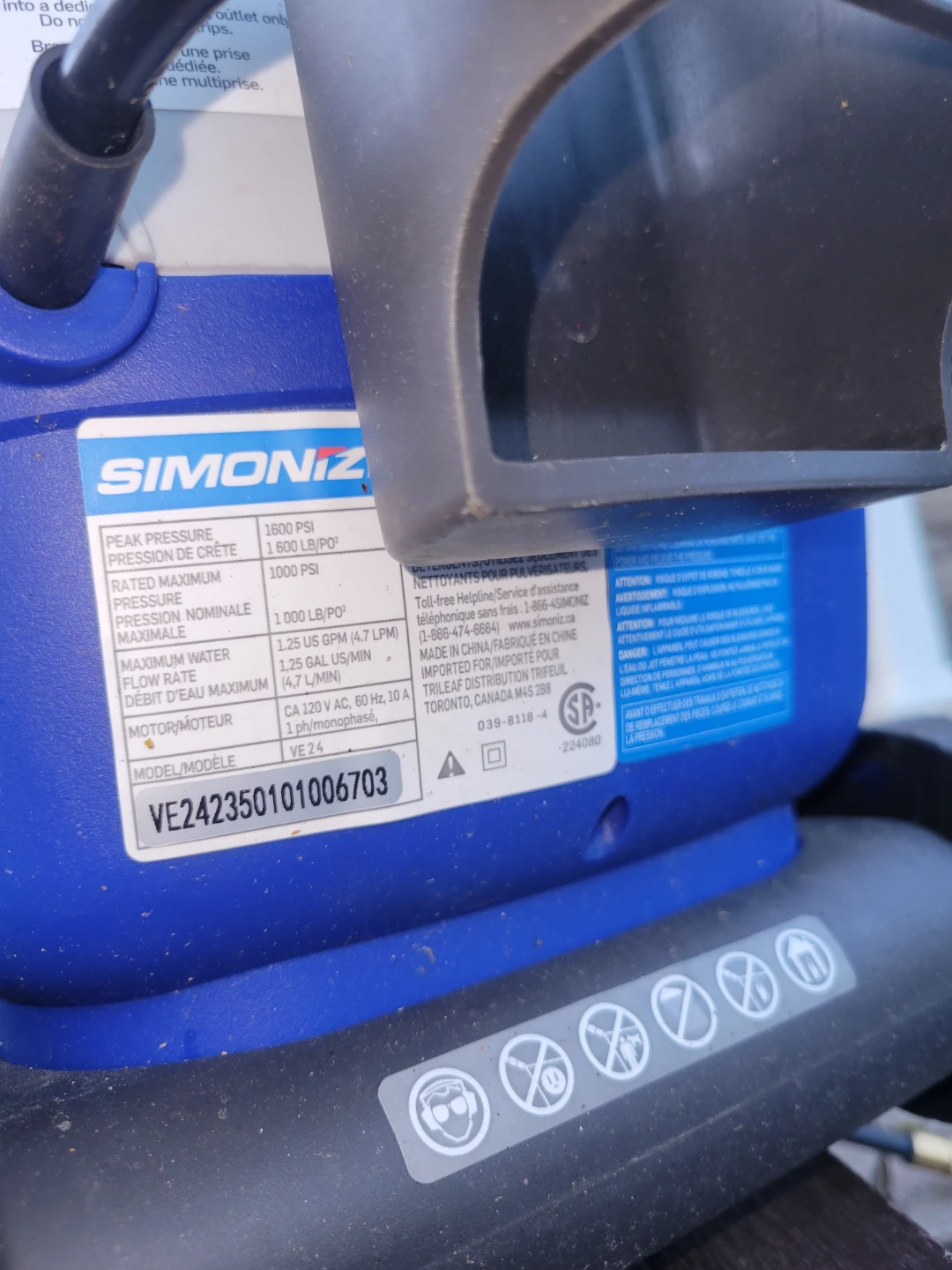 SIMONIZ VE24  Washer electric like new 1600psi - photo 2