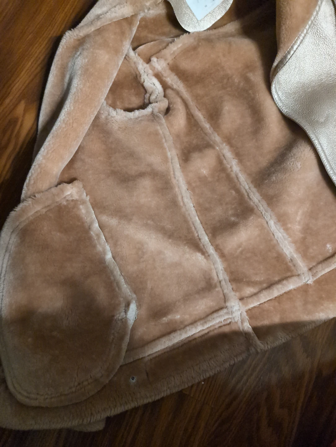 Zara Girls Gold Faux Leather Shearling Lined Biker Jacket - photo 5