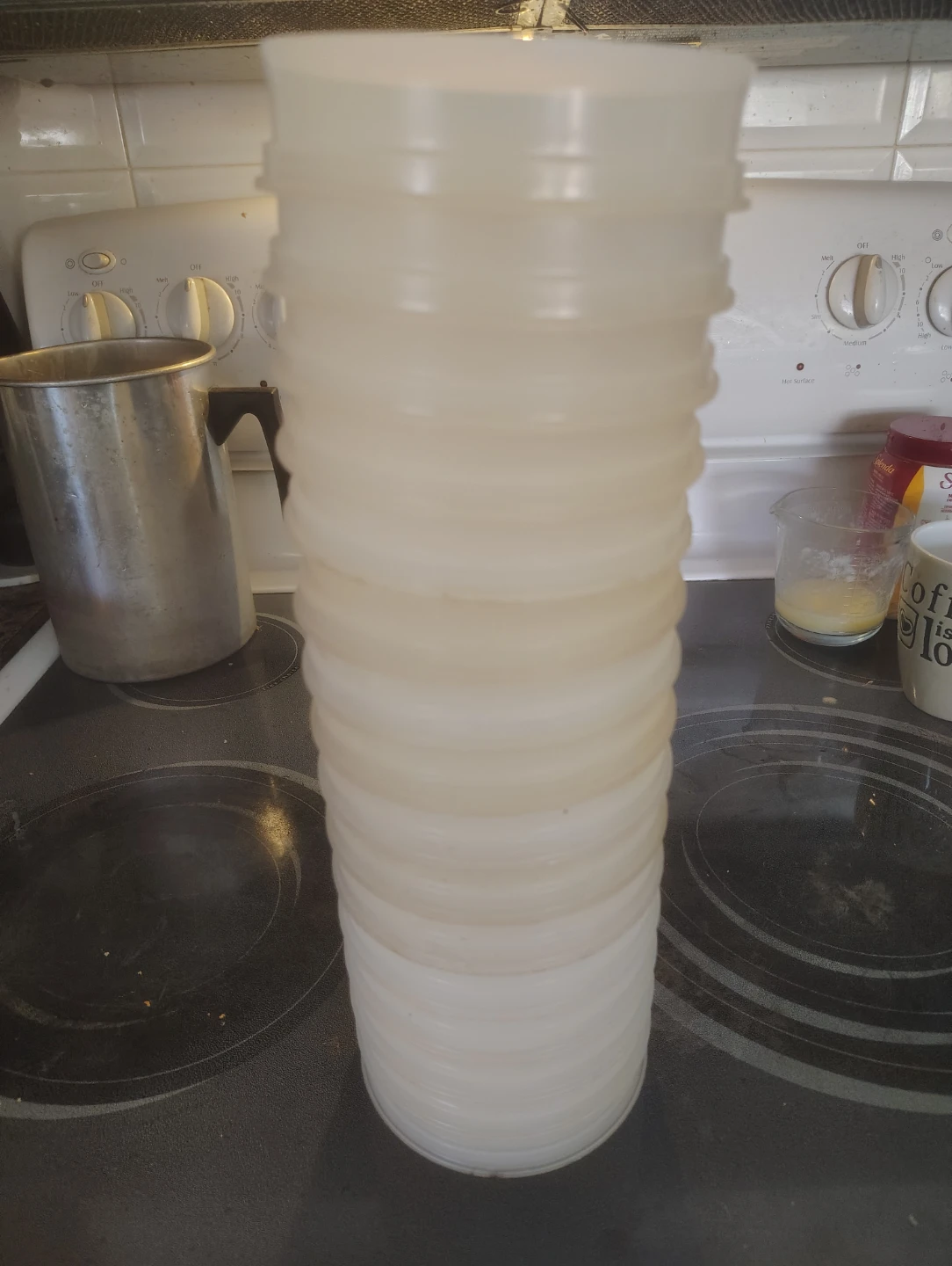 Stack of 18 White Tupperware hamburger Containers