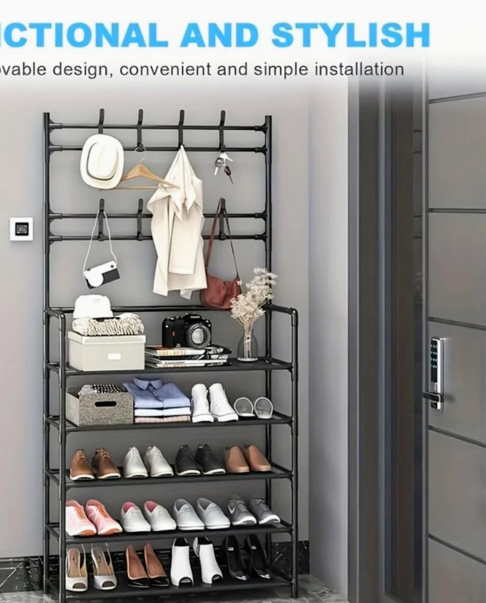 2 layers White Hall Tree Coat Rack with Shoe Storage Shelves - photo 2