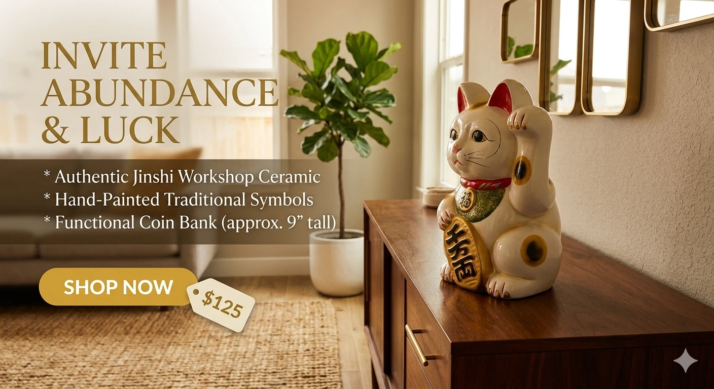 Maneki Neko Cat on Fish Coin Bank