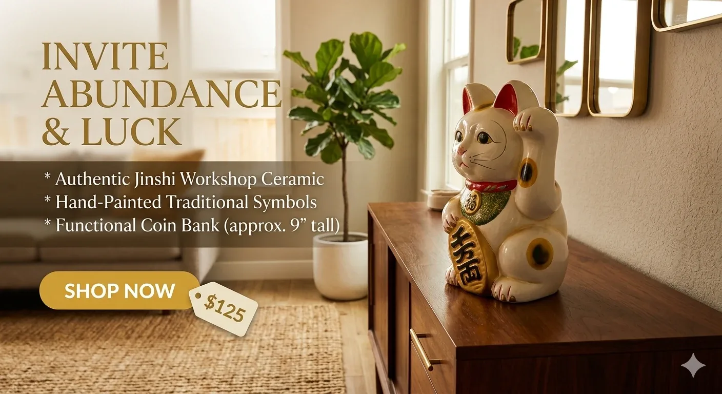 Maneki Neko Cat on Fish Coin Bank