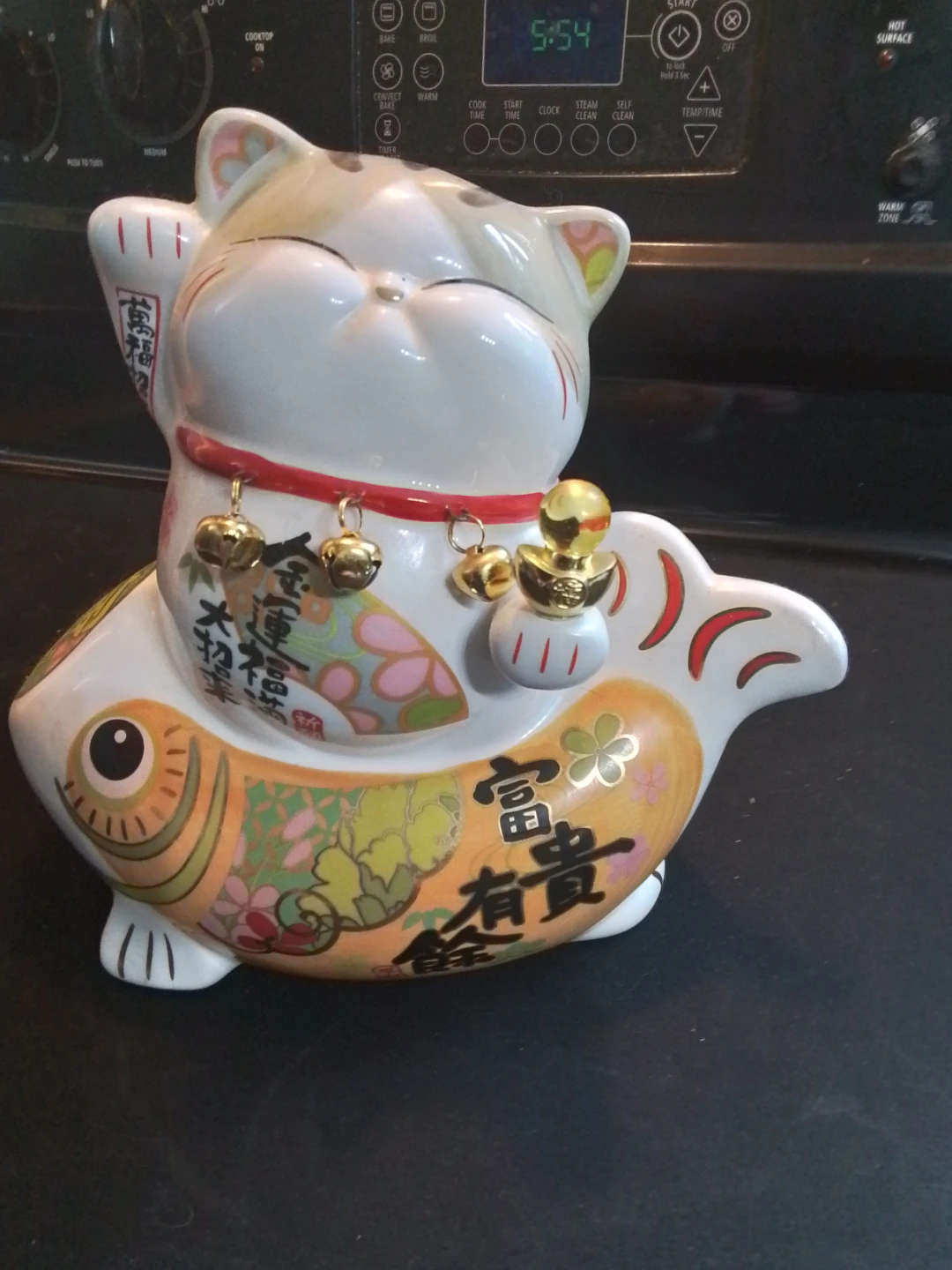 Maneki Neko Cat on Fish Coin Bank - photo 2
