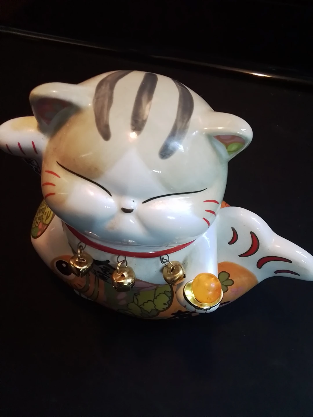 Maneki Neko Cat on Fish Coin Bank - photo 4