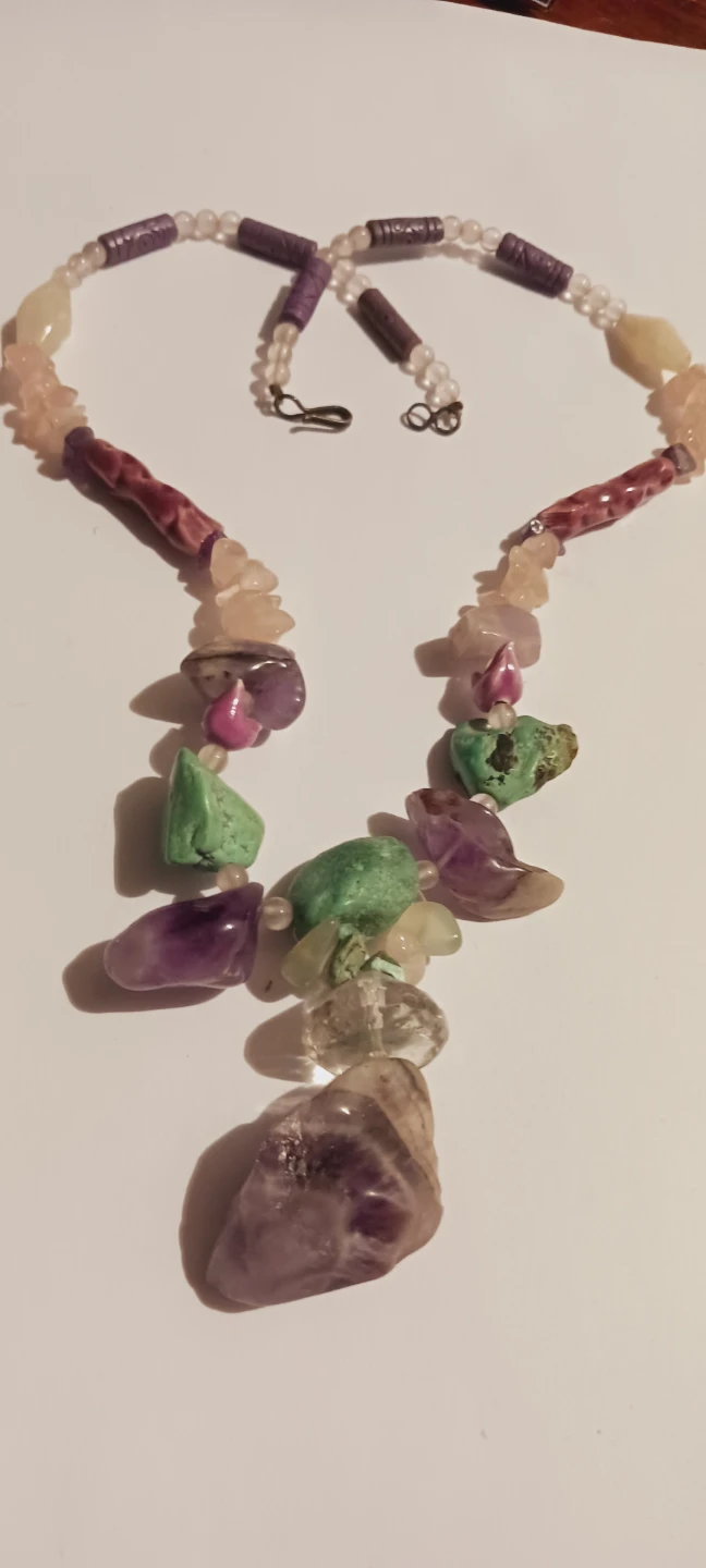 Natural Raw Amethyst, Aventurine, Rose Quartz Stones Necklace - photo 2