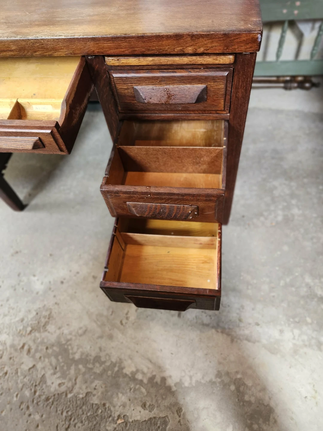Vintage solid Oak Wooden Desk with Drawers - photo 3