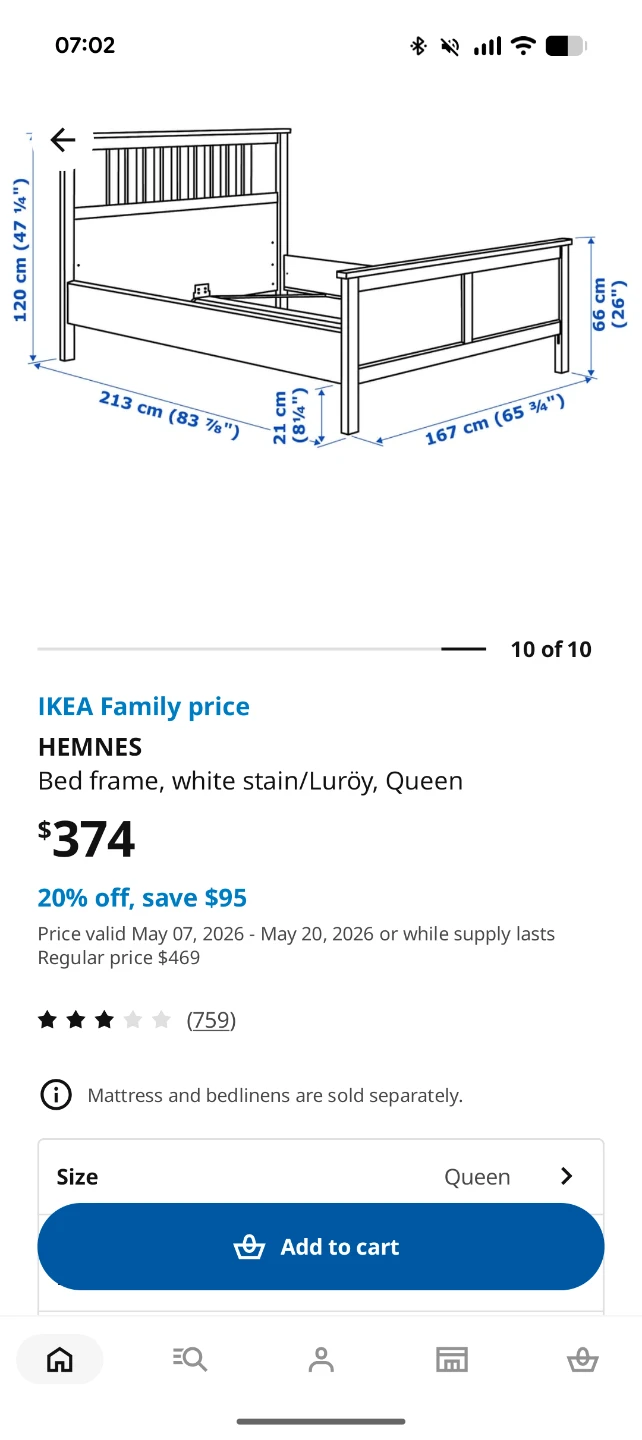 IKEA HEMNES Queen Bed Frame - White Stain - photo 2