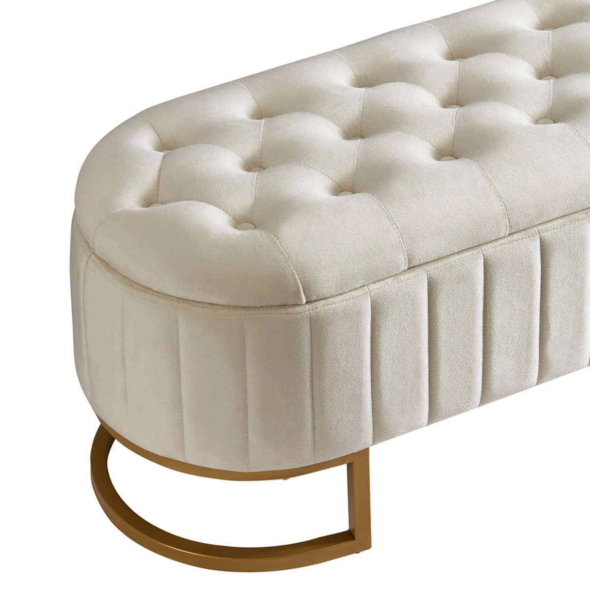 Cream Velvet Storage Ottoman Bench - photo 3