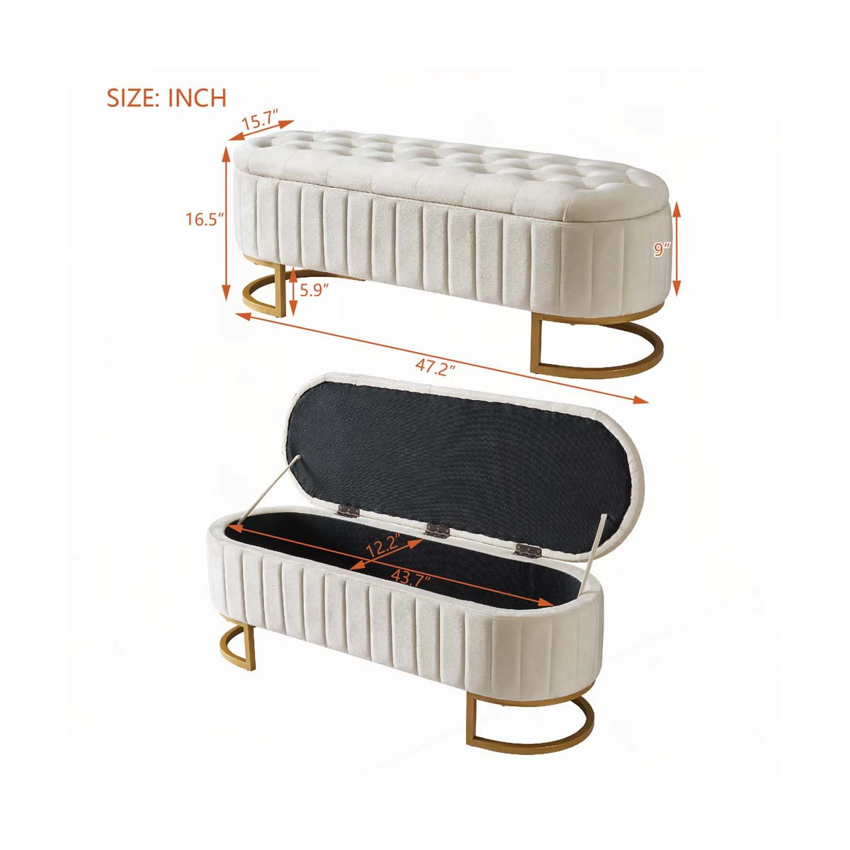 Cream Velvet Storage Ottoman Bench - photo 5