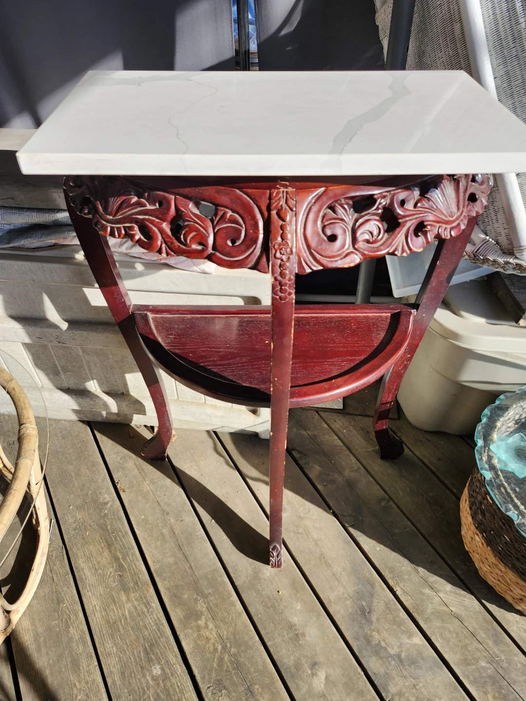 Console Table with Carved Wood and Marble Top