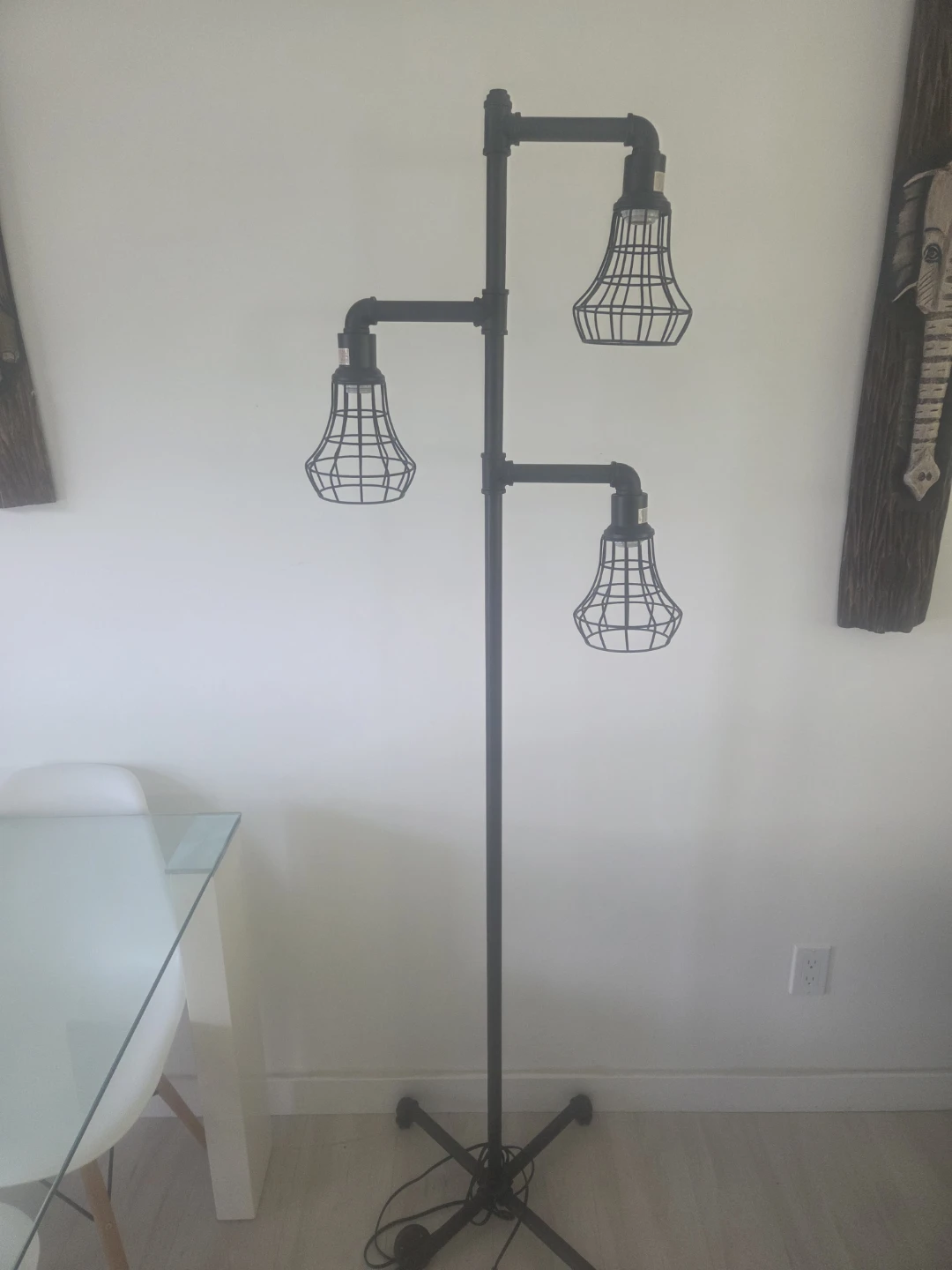 Industrial Pipe Floor Lamp with 3 Cages