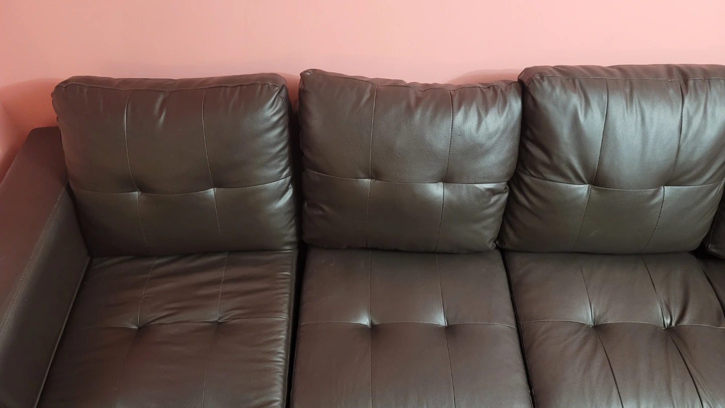 Brown Faux Leather Sectional Sofa with Ottoman - photo 2