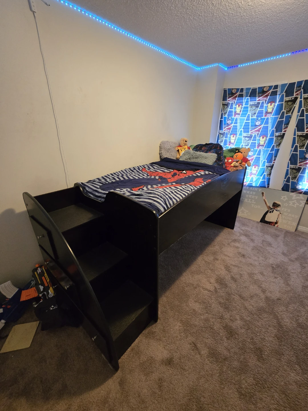 Childrens Black Loft Bed with Stairs