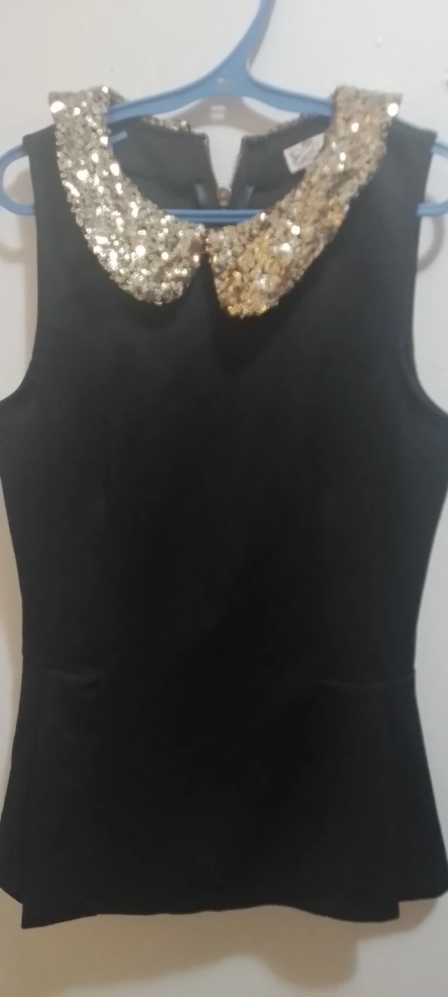PARISIAN Black Sequin Collar Peplum Top - photo 3