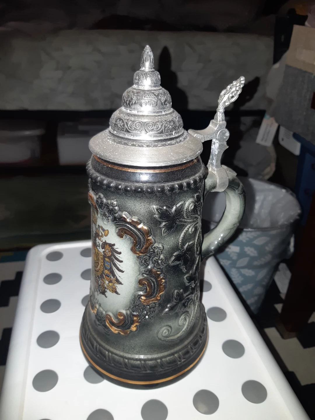Vintage Ceramic Stein "Austria" with Pewter Lid