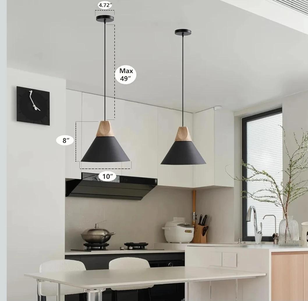 Modern Pendant Light, Black Wood Hanging Lamp - photo 5