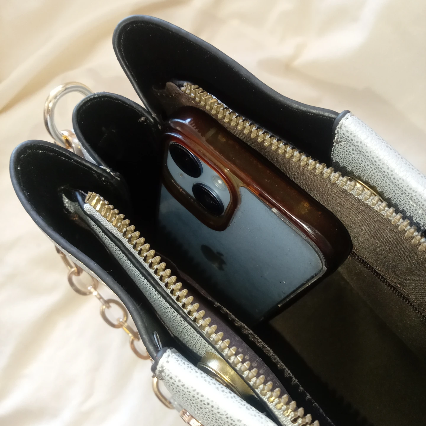 Silver Blue Textured Handbag with Chain Strap - photo 3