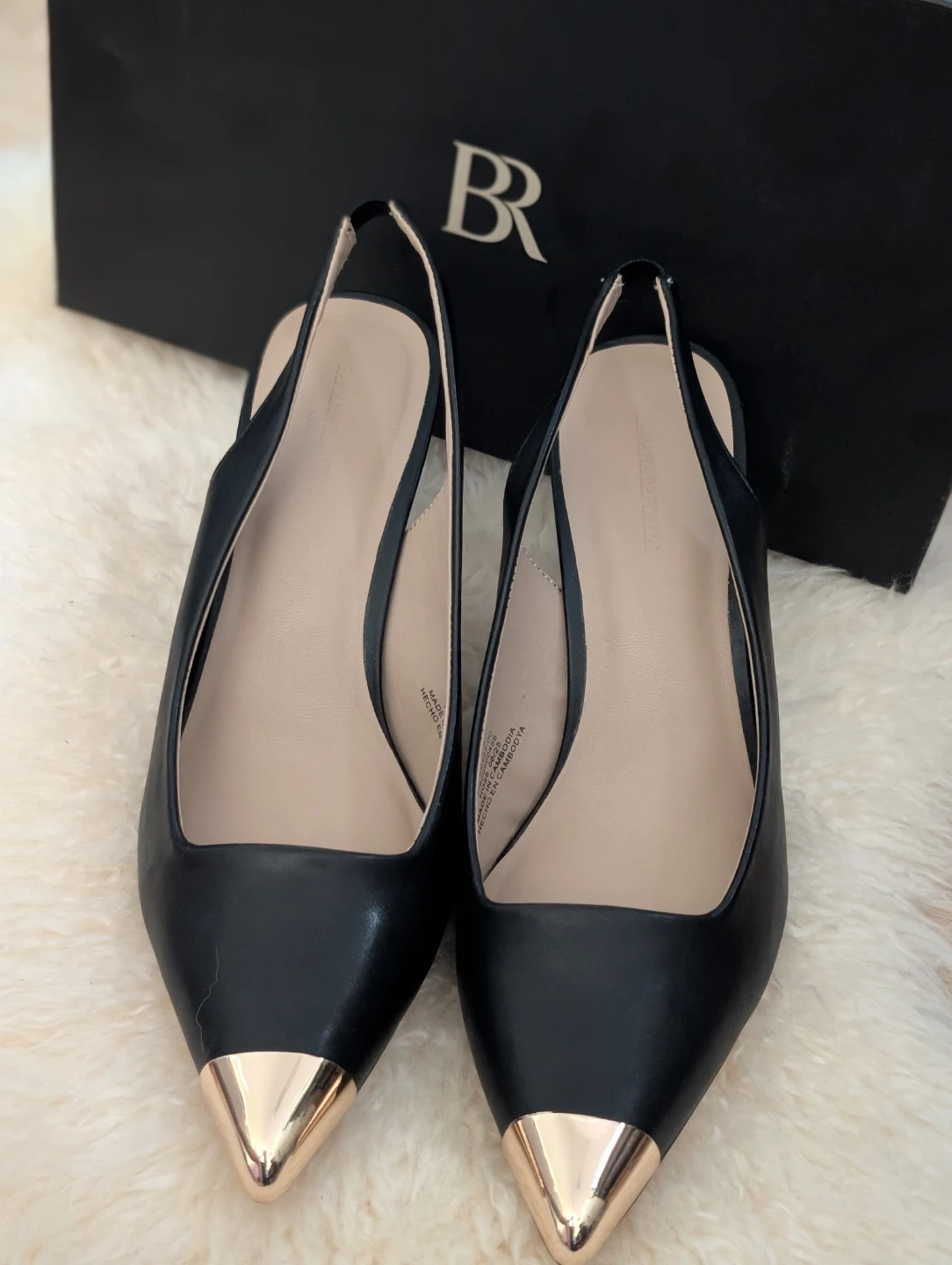 Banana Republic Black Slingback Heels with Gold Toe