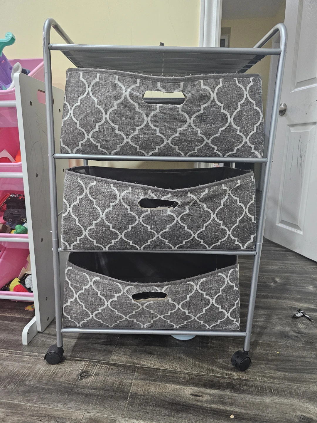 3-Tier Rolling Storage Cart with Fabric Bins - photo 2