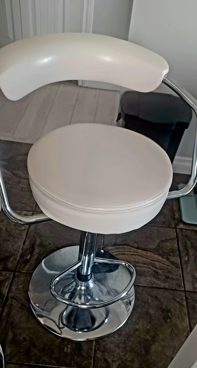 Adjustable 2 White Bar Stools with Chrome Base