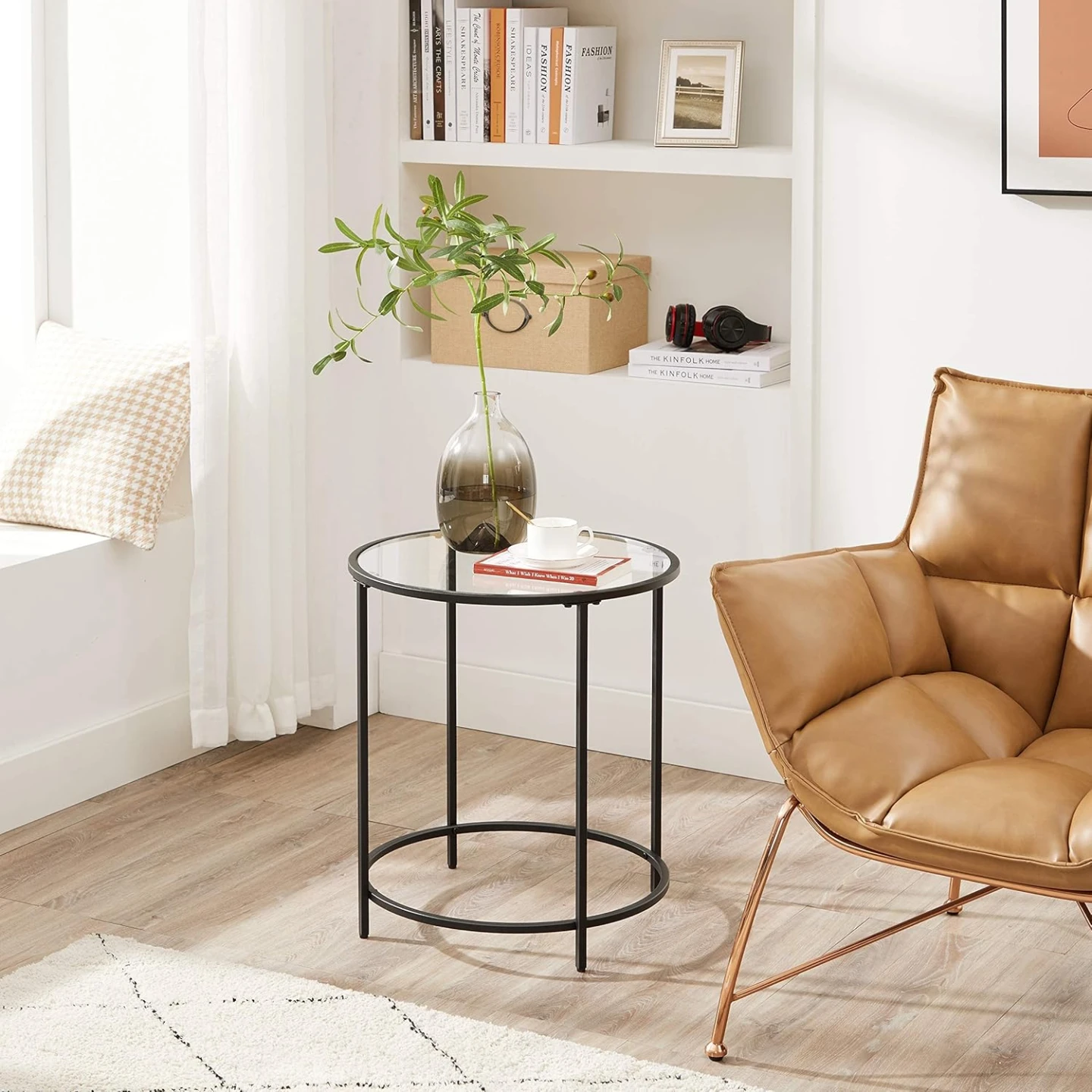 VASAGLE Round Side Table, Glass End Table with Metal Frame - photo 2