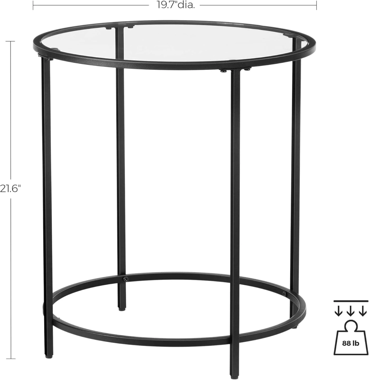 VASAGLE Round Side Table, Glass End Table with Metal Frame - photo 3