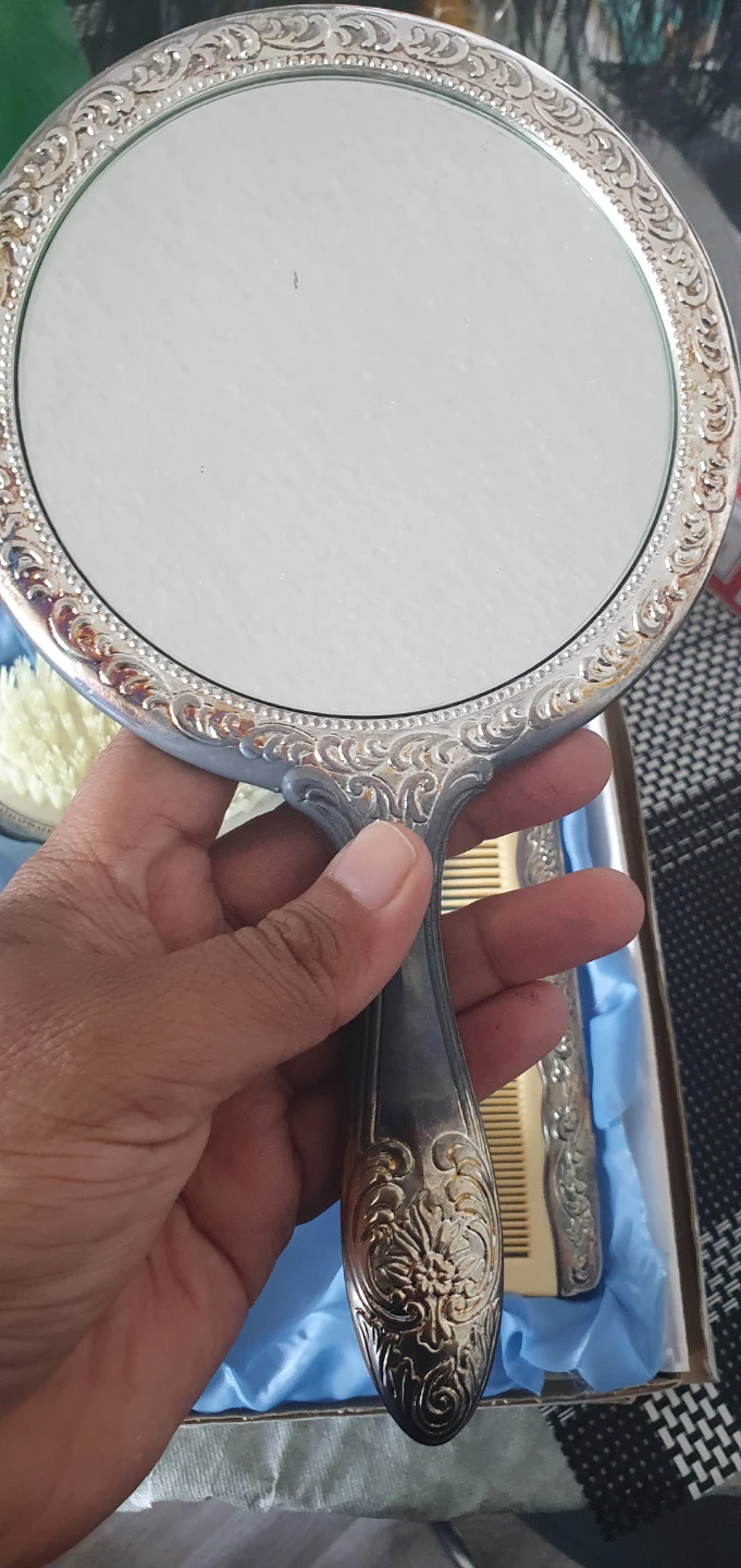 Vintage 3-Piece Silver Vanity Set with Mirror and Comb - photo 4