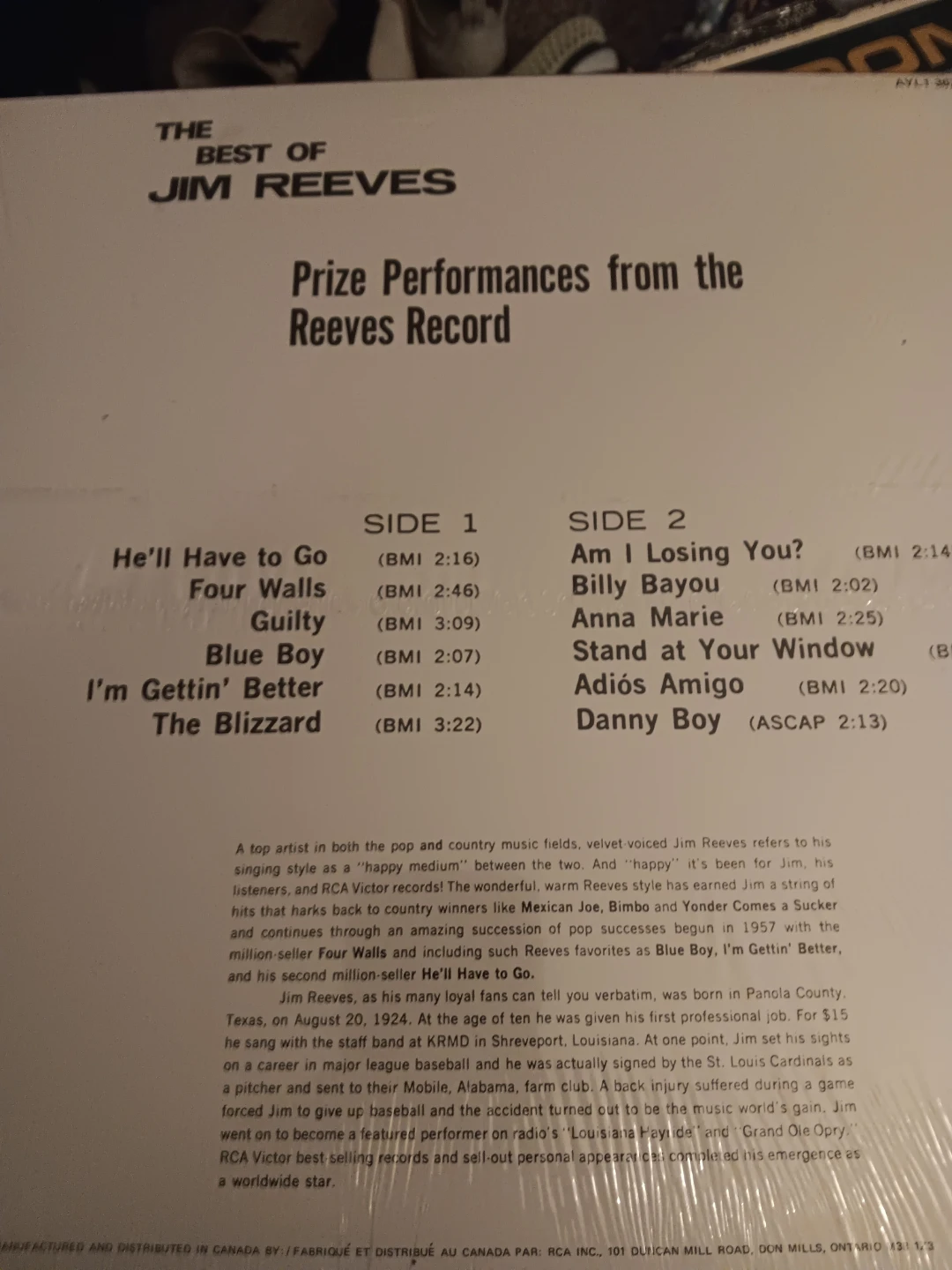 SEALED The Best of Jim Reeves Vinyl Record - photo 2