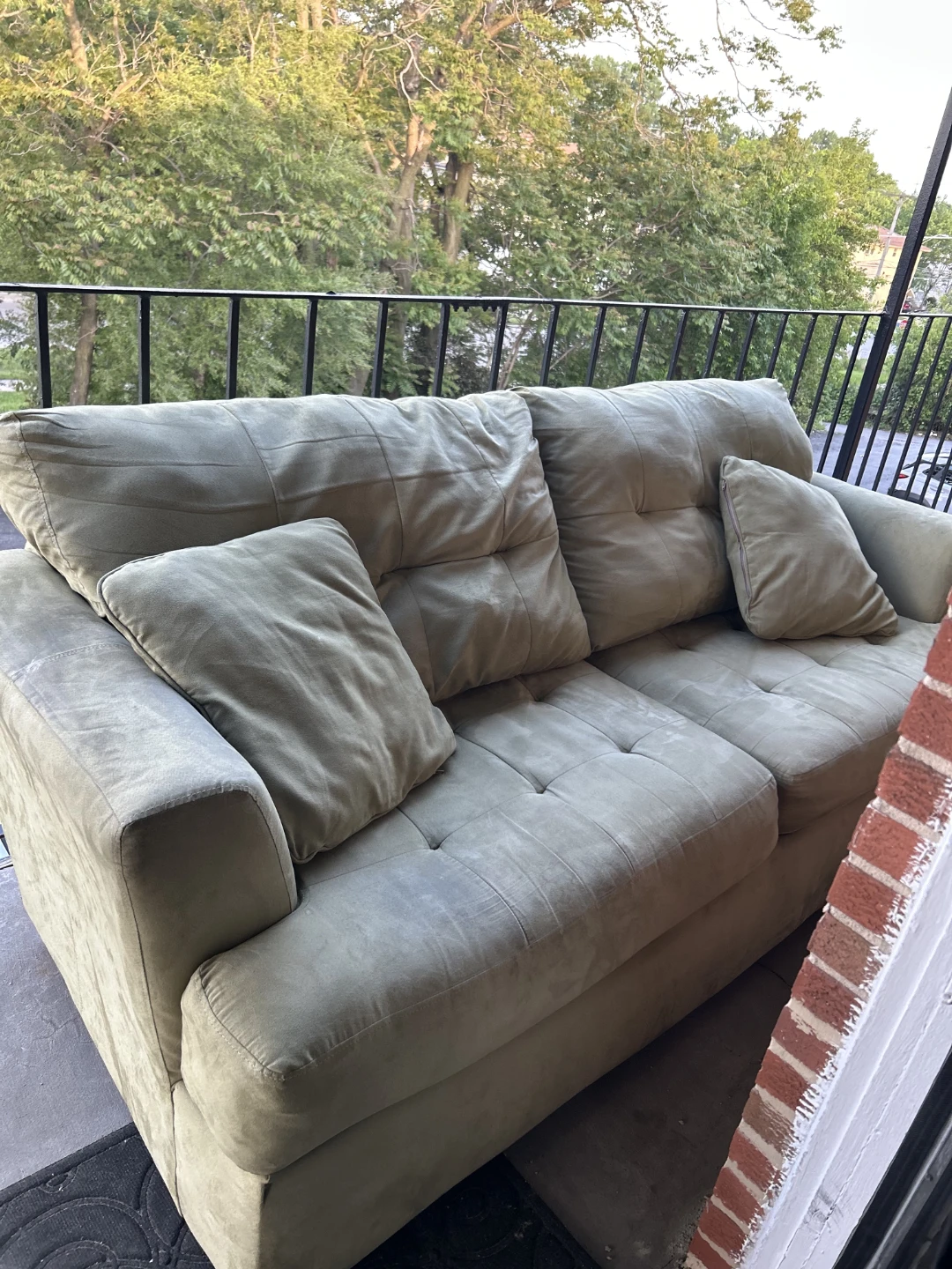 Sage Green Tufted Sofa with Pillows