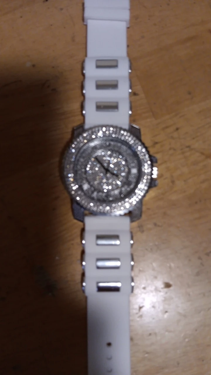 White Silicone Band Watch with Rhinestones