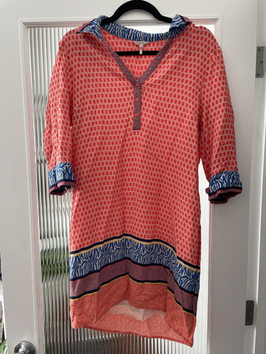 ESQUALO Women's Red Patterned V-Neck Tunic Dress Size US 10