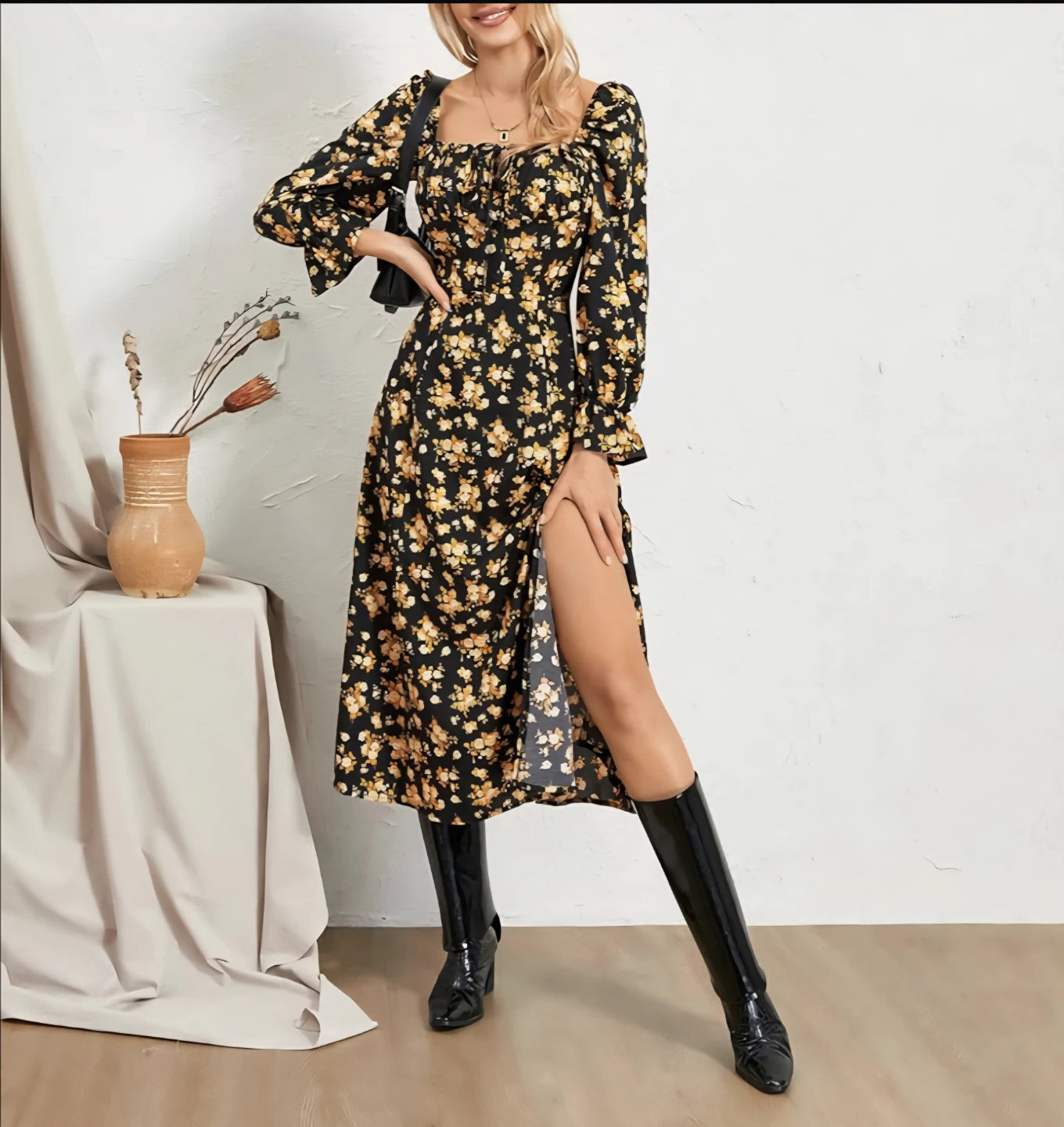 Women's Floral Print Long Sleeve Dress - photo 3