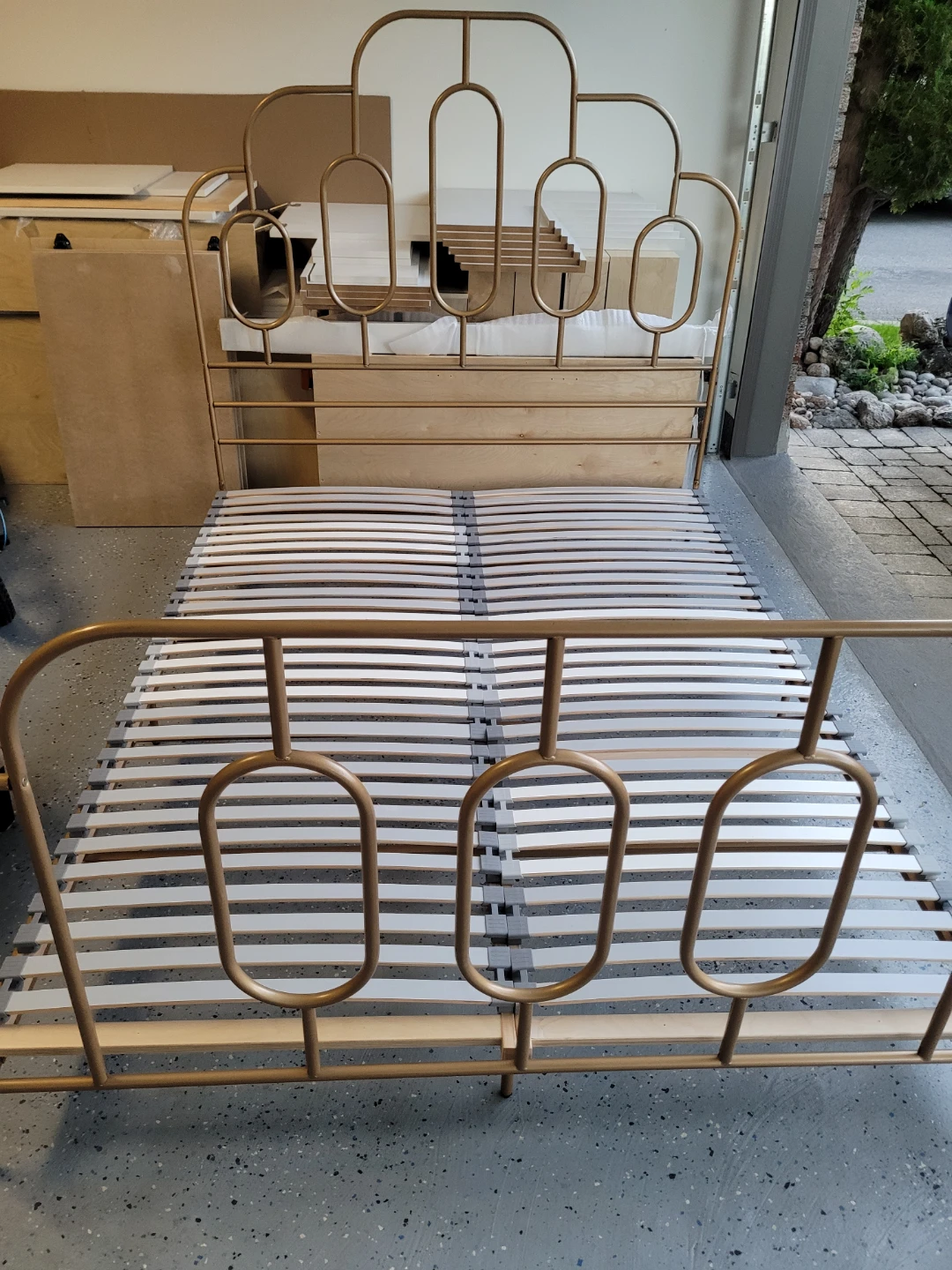 Gold Metal Bed Frame with Slat Support