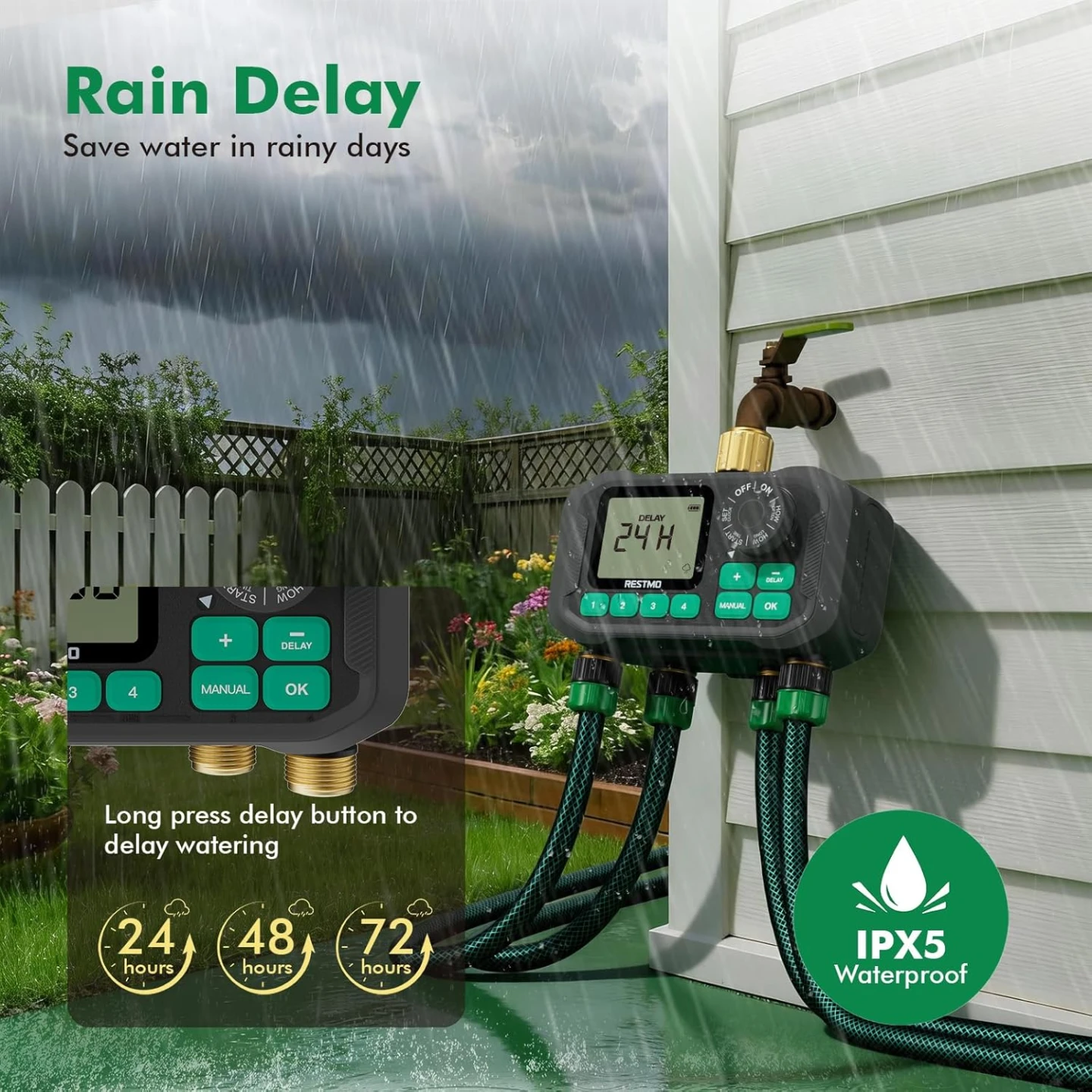 RESTMO Automatic 4-Zone Water Timer with Remote - photo 4
