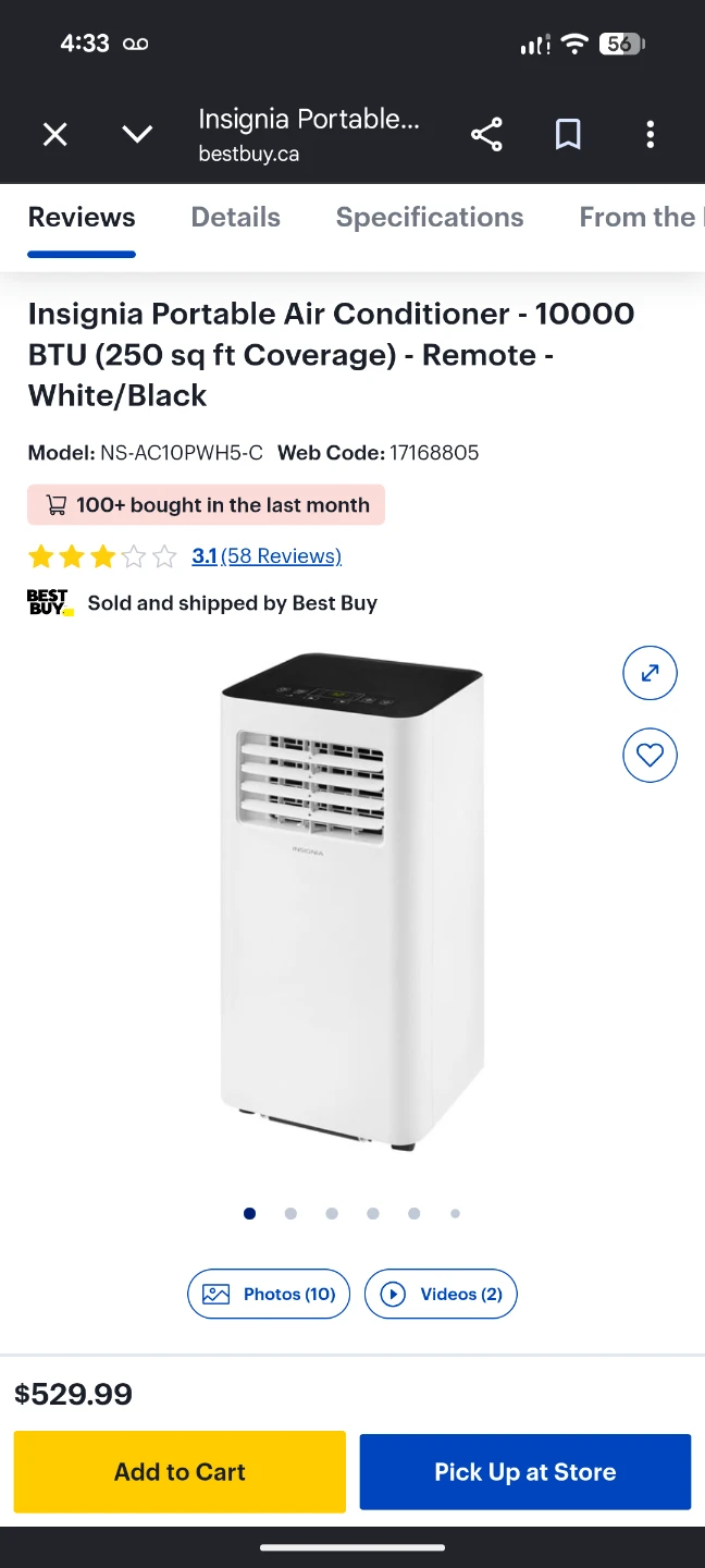 Insignia Portable Air Conditioner 10000 BTU White/Black