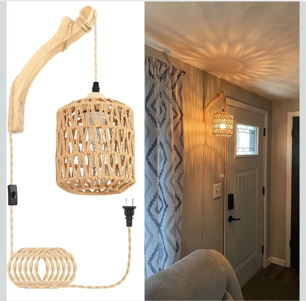 2 Woven Rope Plug-In Wall Sconce Light Fixture - photo 2