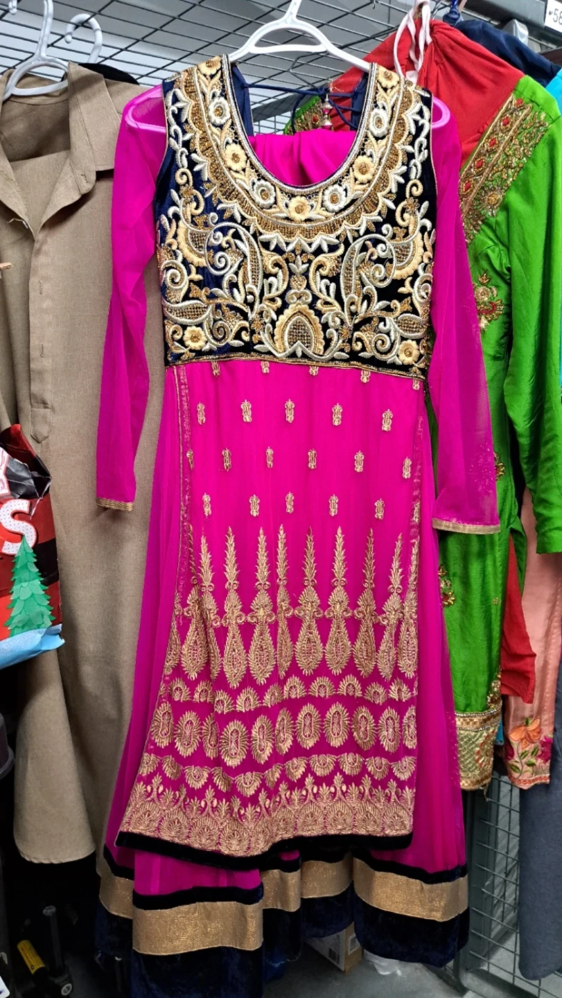 Women's Pink & Blue Embroidered Indian Dress