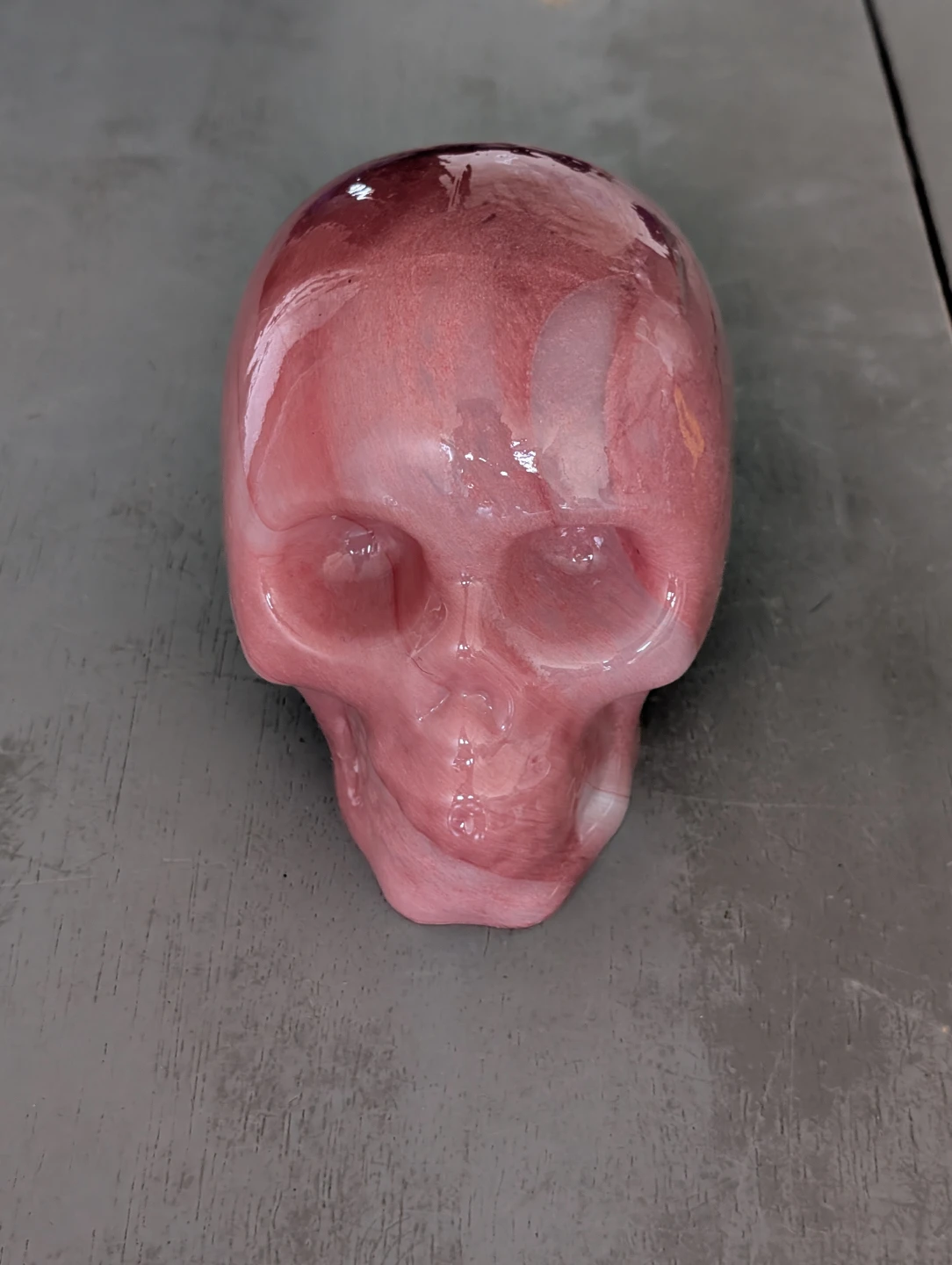 Pink Glass Skull Figurine