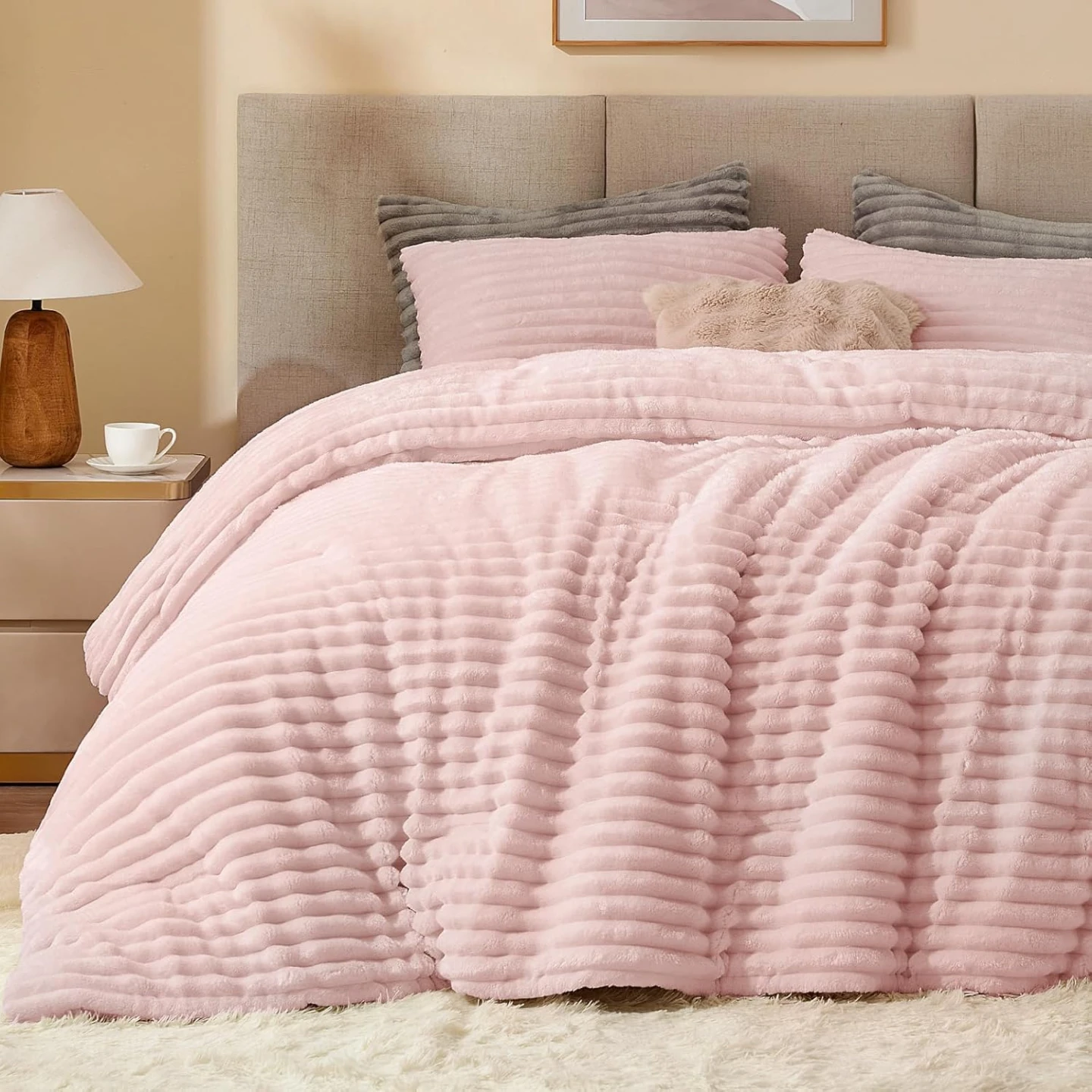 BEDELITE Fleece Queen Comforter Set-PINK -Super Soft & Warm