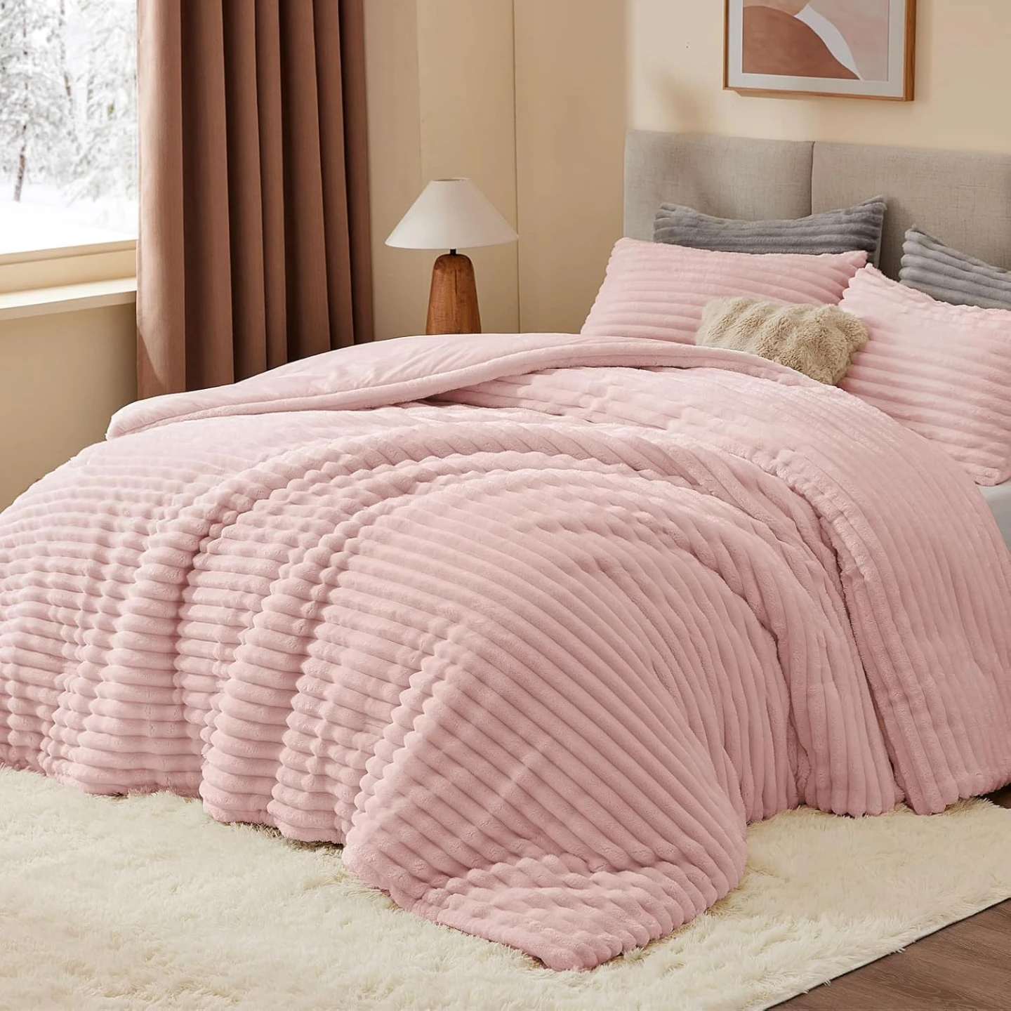 BEDELITE Fleece Queen Comforter Set-PINK -Super Soft & Warm - photo 2