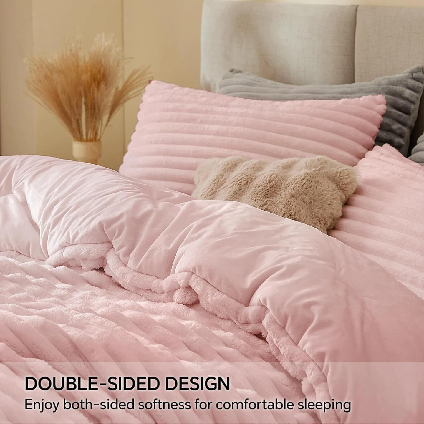 BEDELITE Fleece Queen Comforter Set-PINK -Super Soft & Warm - photo 3