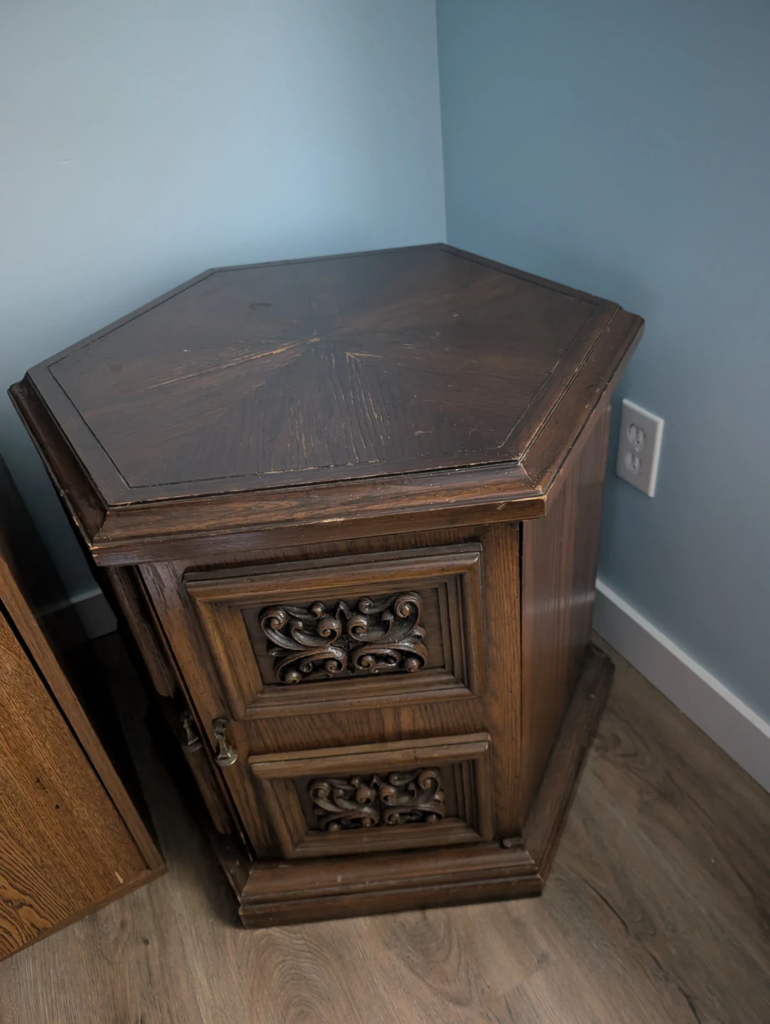 Vintage Wooden Hexagonal Side Table Cabinet