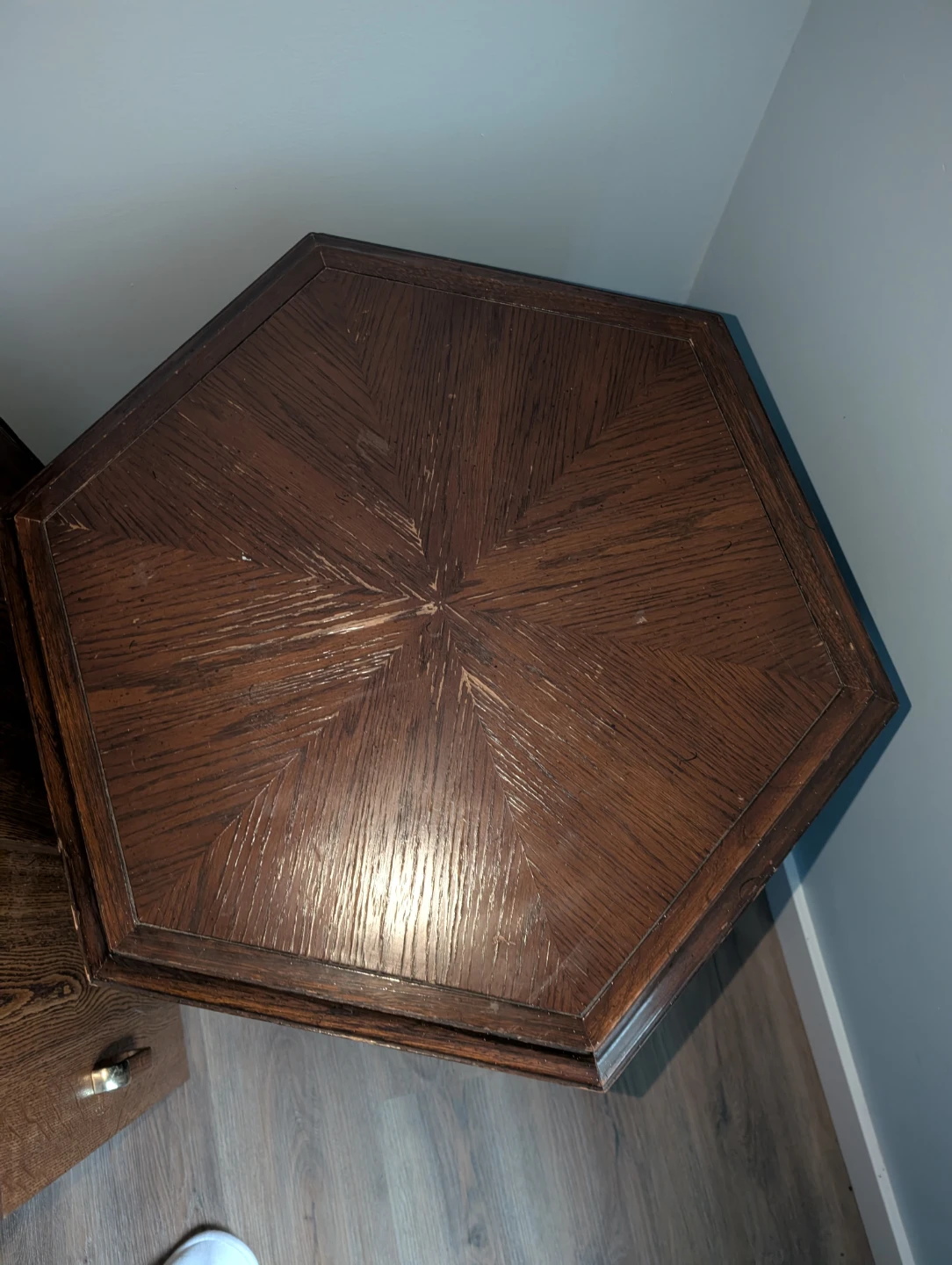 Vintage Wooden Hexagonal Side Table Cabinet - photo 2