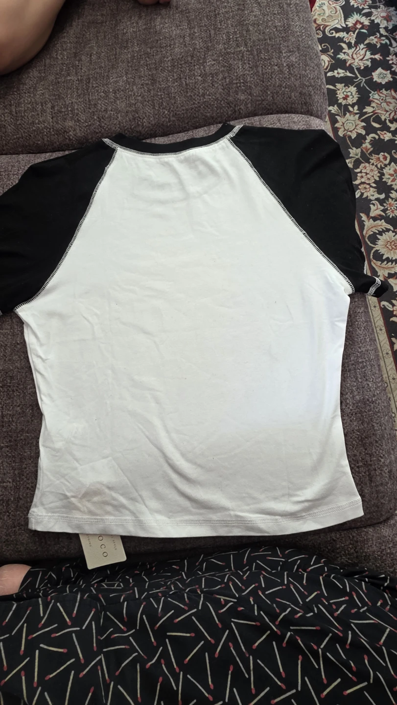 Lily Coco Women's Black & White Baseball Tee - Size S
