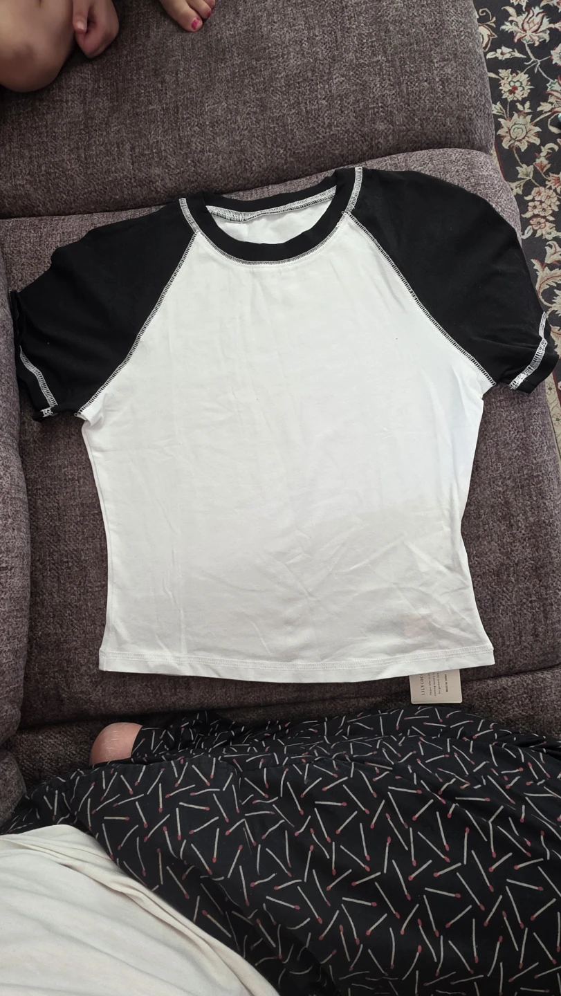 Lily Coco Women's Black & White Baseball Tee - Size S - photo 2